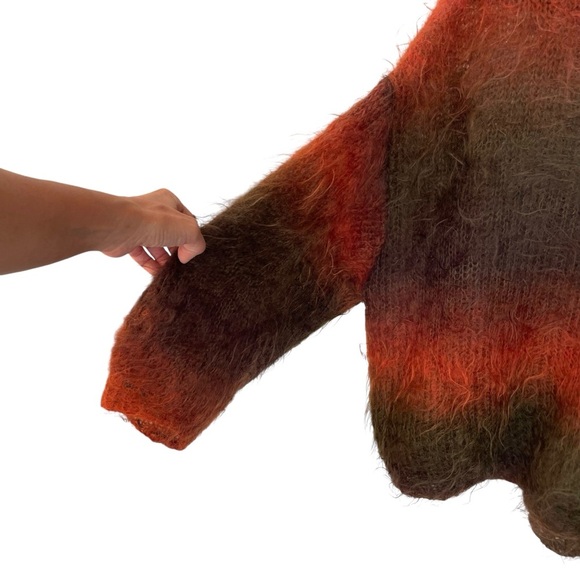HANDMADE Vibrant Mohair Women's Oversized Sweater Rust Brown Green XL / XXL - Picture 3 of 9